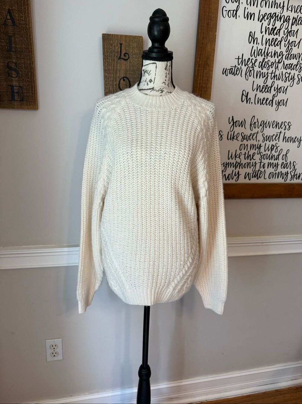Brave Soul Women’s Mock Neck Cozy Ribbed Knit Pullover Sweater Cream Size XS